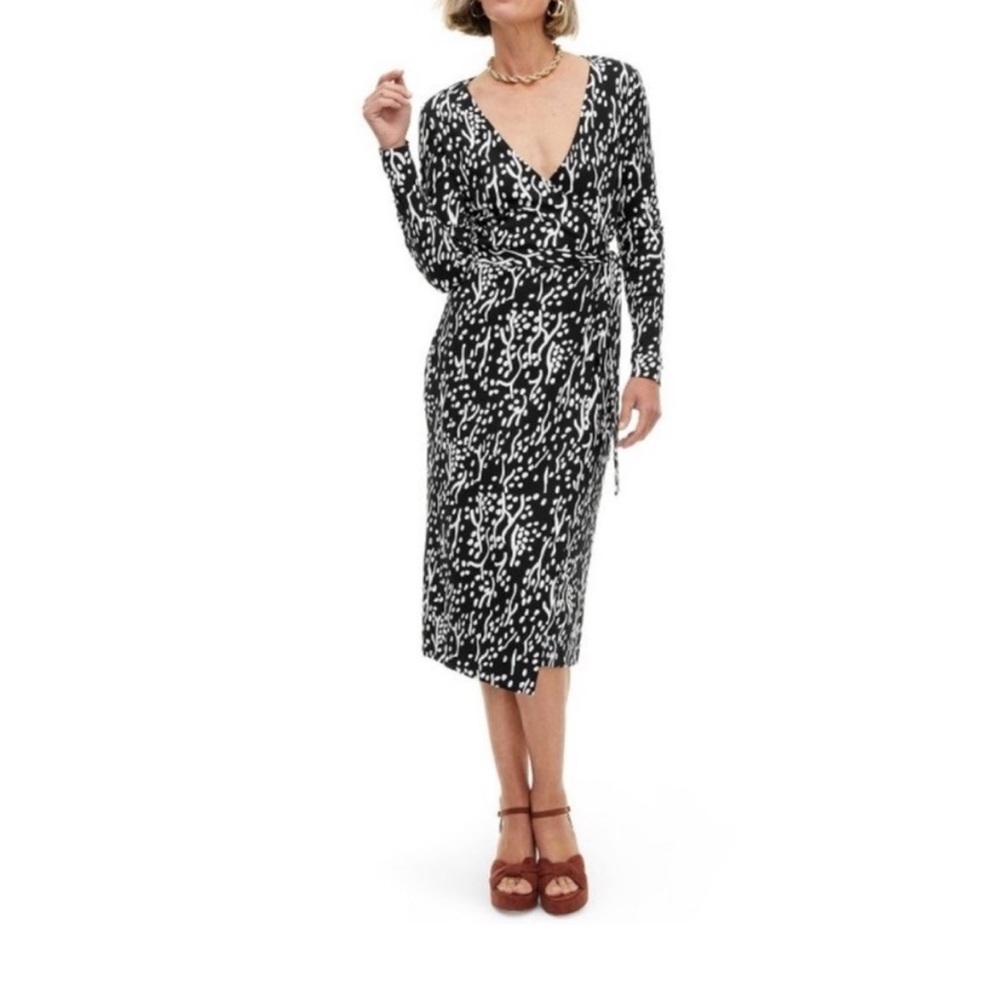 Diane Von Furstenberg for Target Long Sleeve Midi Sea Spots Black Wrap Dress